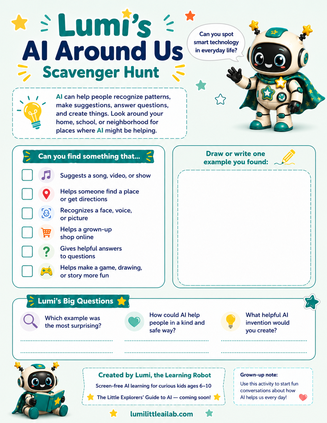 Lumi's AI Around Us Scavenger Hunt worksheet preview